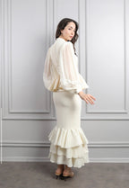 Hana Frog Button Lace Peplum Skirt Set-Apricot