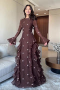 Maya Floral Ruffle Maxi Dress-Brown