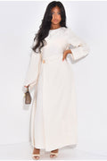 Sara Brooch Waist Tie Maxi Dress-White