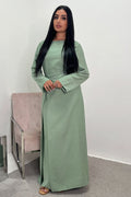 Sara Brooch Waist Tie Maxi Dress-Green
