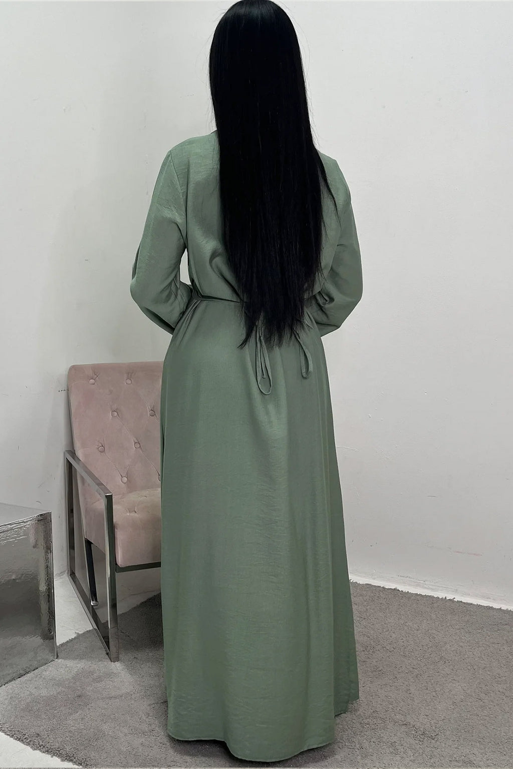 Sara Brooch Waist Tie Maxi Dress-Green