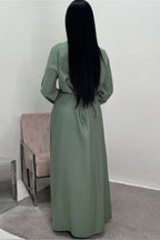 Sara Brooch Waist Tie Maxi Dress-Green
