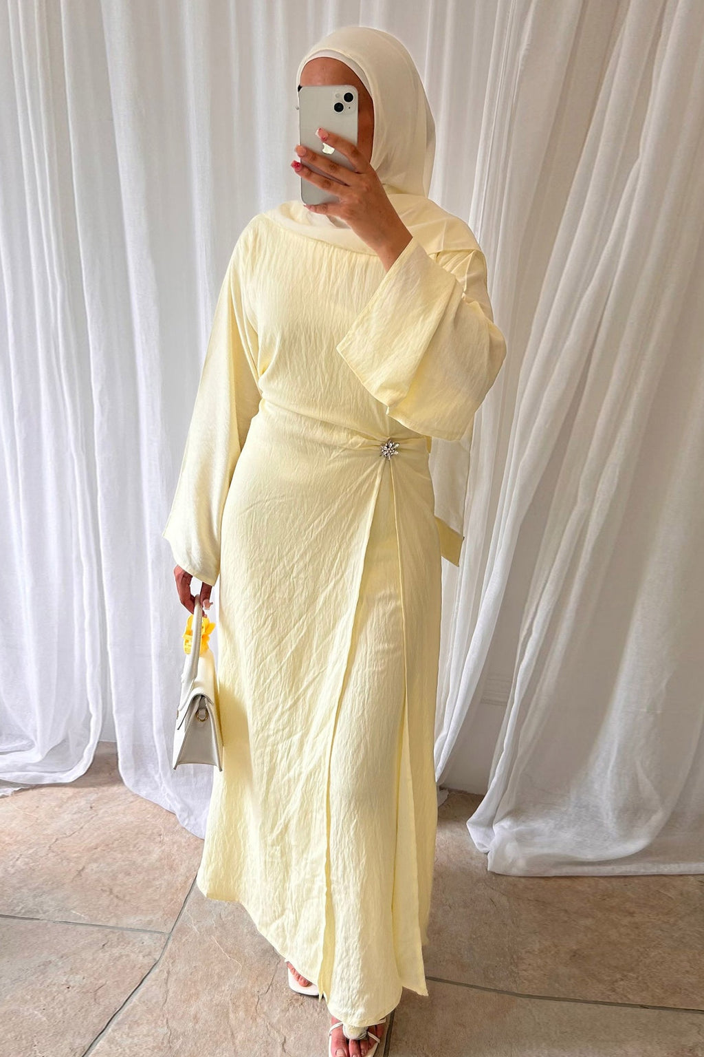 Sara Brooch Waist Tie Maxi Dress-Yellow