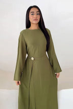 Sara Brooch Waist Tie Maxi Dress-DarkGreen