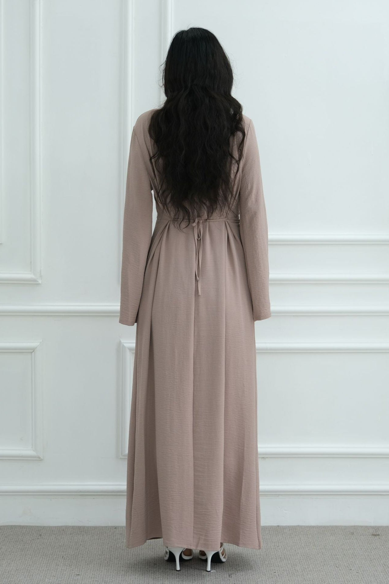 Sara Brooch Waist Tie Maxi Dress-Taupe