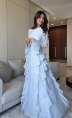 Maya Floral Ruffle Maxi Dress-Blue