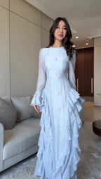 Maya Floral Ruffle Maxi Dress-Blue