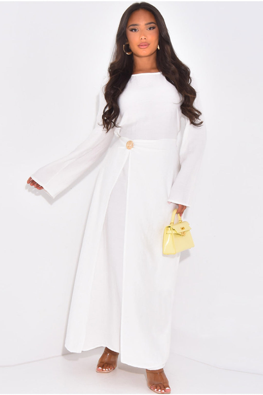 Sara Brooch Waist Tie Maxi Dress-White