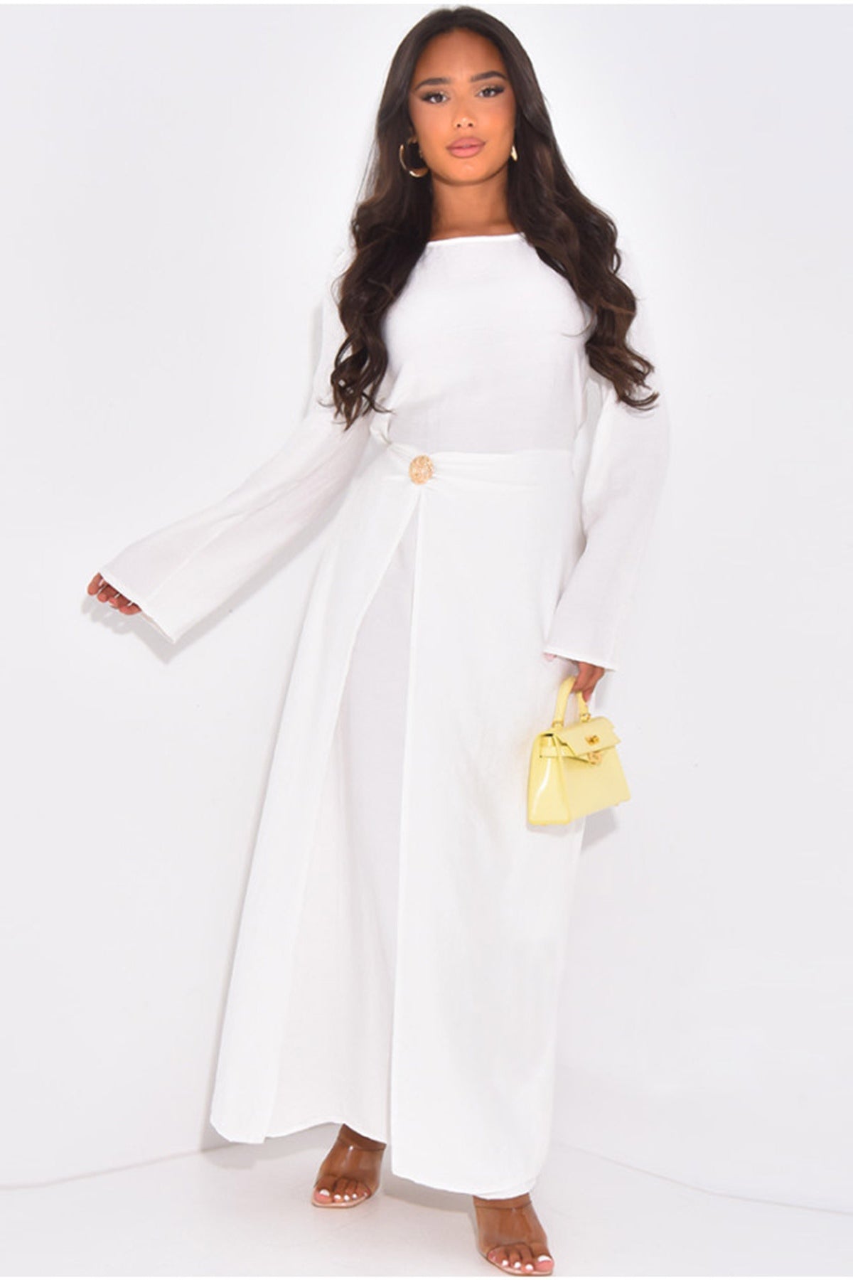Sara Brooch Waist Tie Maxi Dress-White