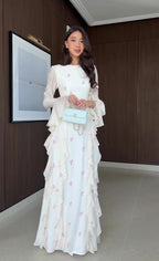 Maya Floral Ruffle Maxi Dress-White