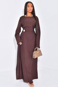 Sara Brooch Waist Tie Maxi Dress-Coffee