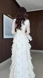 Maya Floral Ruffle Maxi Dress-White