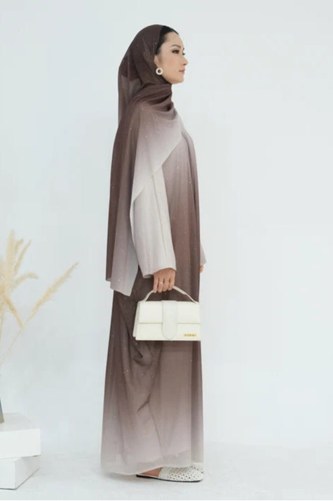 Marissa Sparkly Gradient Abaya With Hijab-Coffee
