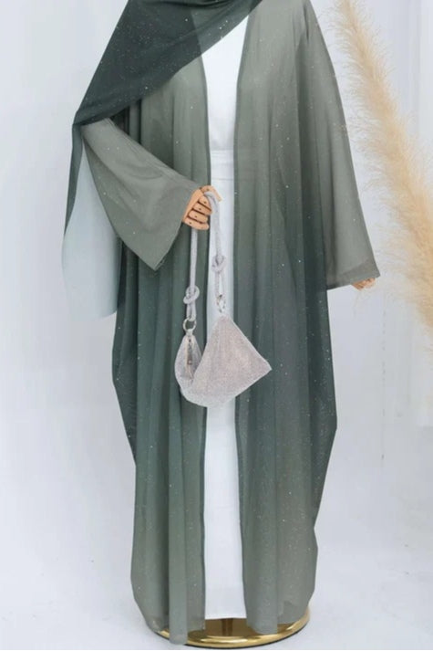 Marissa Sparkly Gradient Abaya With Hijab-Green