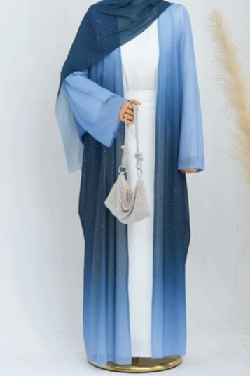 Marissa Sparkly Gradient Abaya With Hijab-Blue