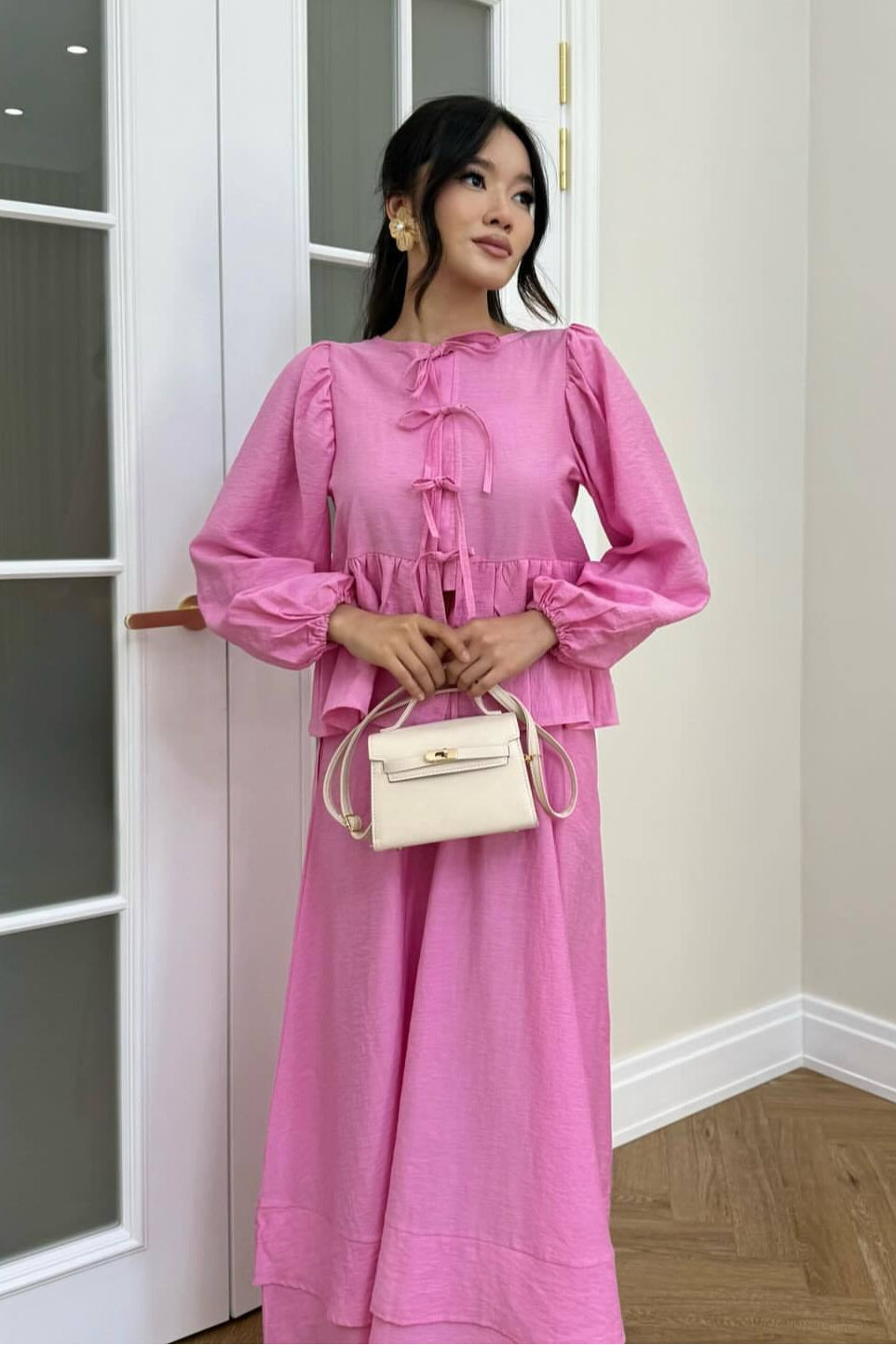 Aisha Tie Detail Co-Ord Set-Pink