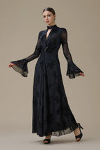Kaia Twist Front Flare Sleeve Maxi-Black