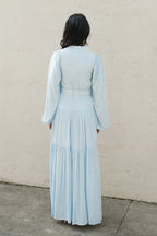 Button-Down Lantern Sleeve Maxi Dress-Blue