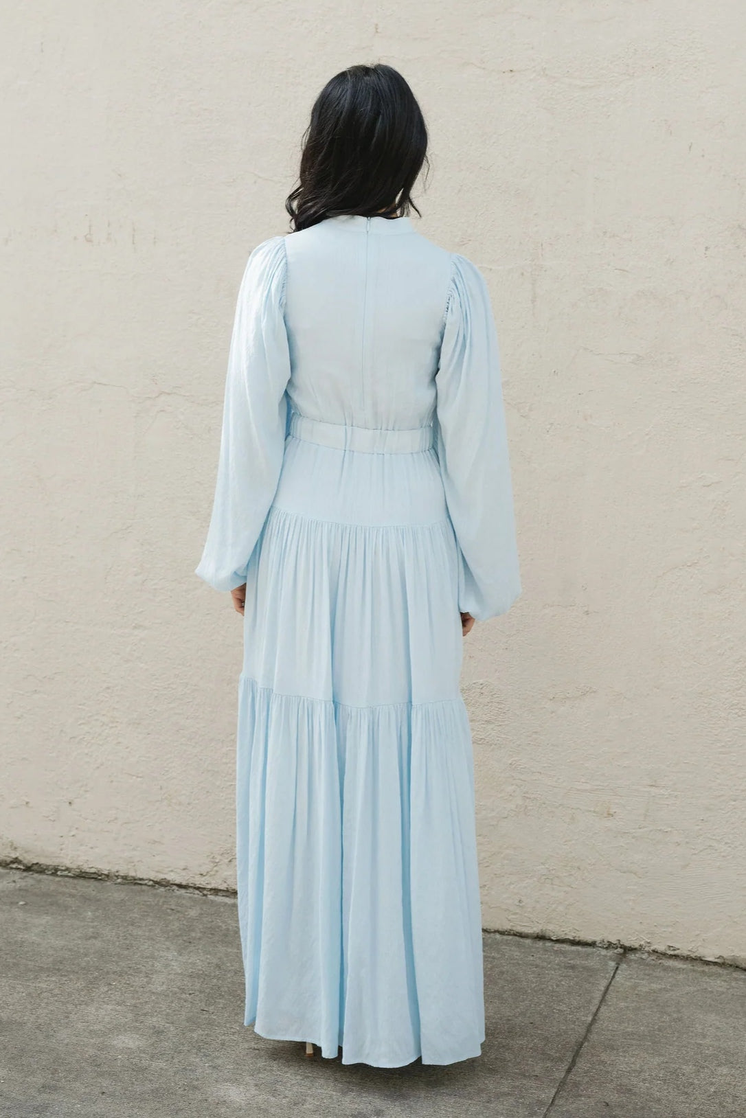 Button-Down Lantern Sleeve Maxi Dress-Blue