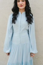 Button-Down Lantern Sleeve Maxi Dress-Blue
