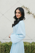 Button-Down Lantern Sleeve Maxi Dress-Blue