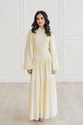 Button-Down Lantern Sleeve Maxi Dress-Yellow