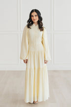 Button-Down Lantern Sleeve Maxi Dress-Yellow