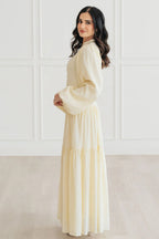 Button-Down Lantern Sleeve Maxi Dress-Yellow