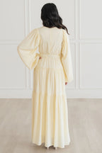Button-Down Lantern Sleeve Maxi Dress-Yellow