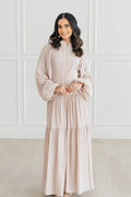 Button-Down Lantern Sleeve Maxi Dress-Grey