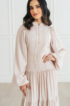Button-Down Lantern Sleeve Maxi Dress-Grey
