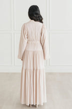 Button-Down Lantern Sleeve Maxi Dress-Grey