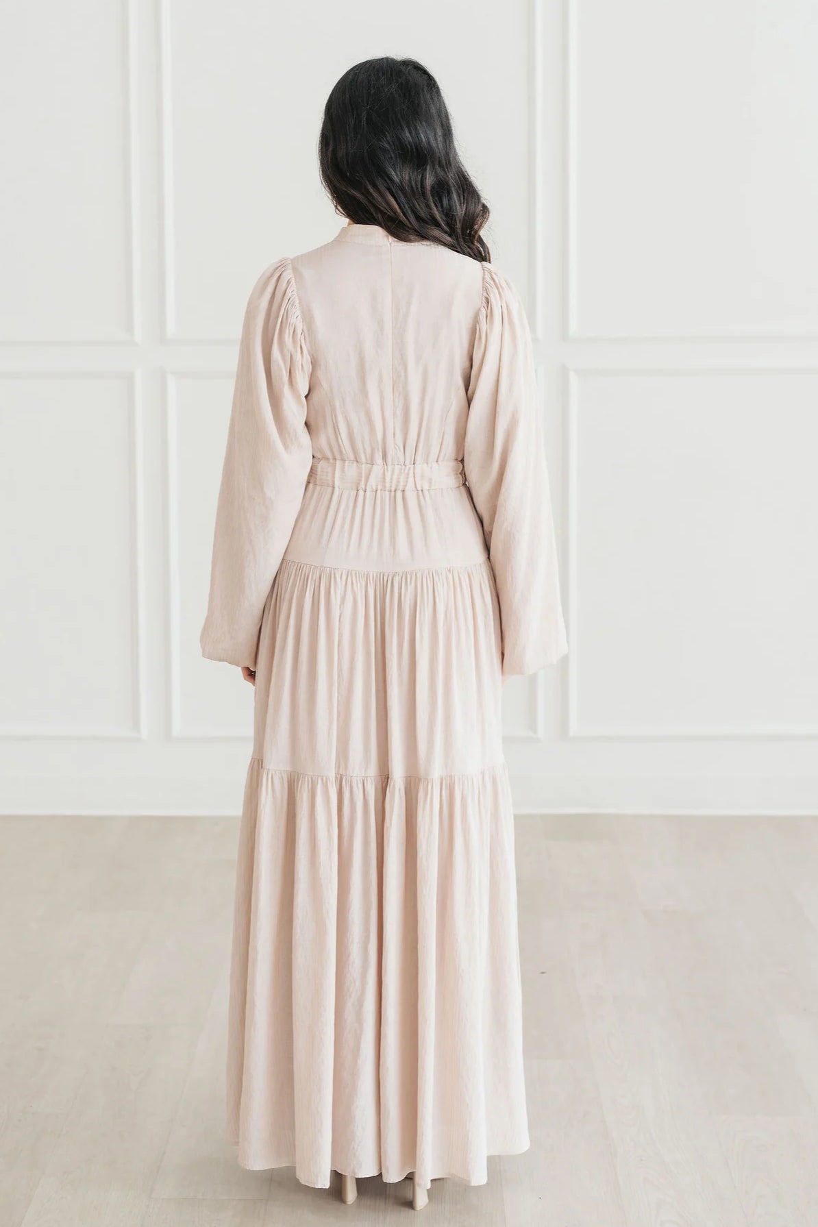 Button-Down Lantern Sleeve Maxi Dress-Grey