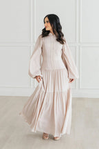 Button-Down Lantern Sleeve Maxi Dress-Grey