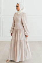 Button-Down Lantern Sleeve Maxi Dress-Grey
