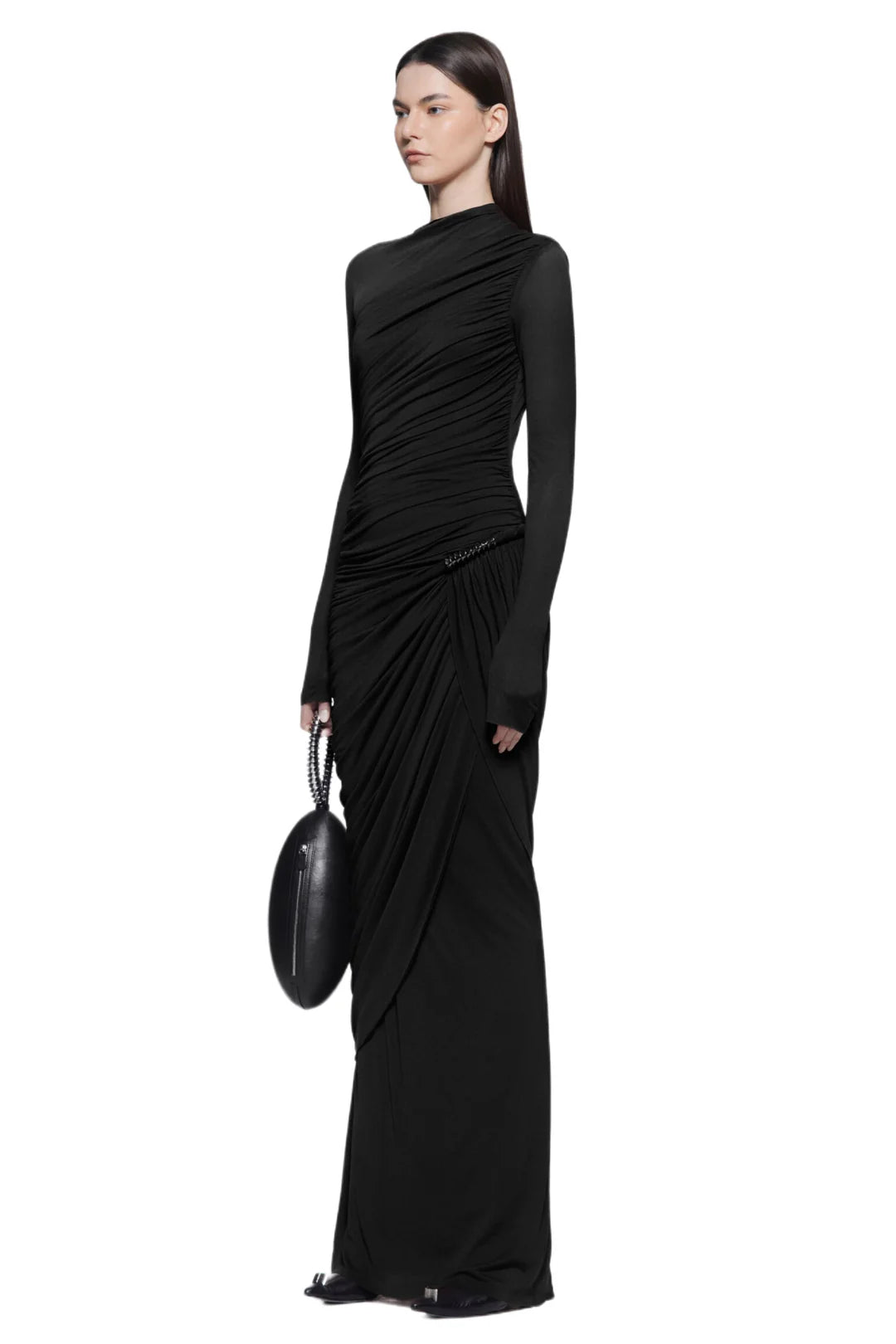 Form-Fitting Dress With Hipline Flap And Signature Metalic Detail-Black