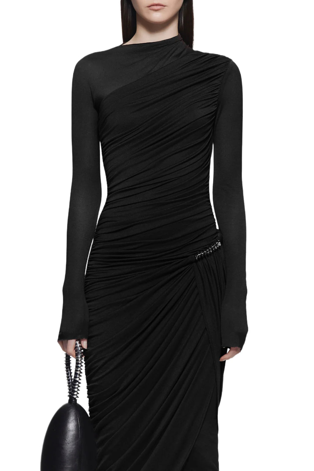 Form-Fitting Dress With Hipline Flap And Signature Metalic Detail-Black