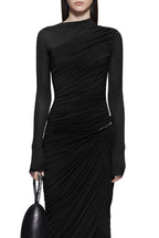Form-Fitting Dress With Hipline Flap And Signature Metalic Detail-Black