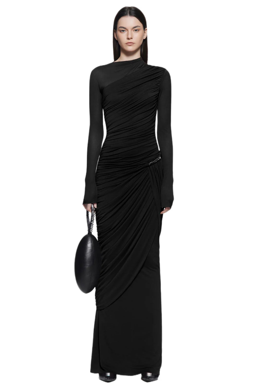 Form-Fitting Dress With Hipline Flap And Signature Metalic Detail-Black