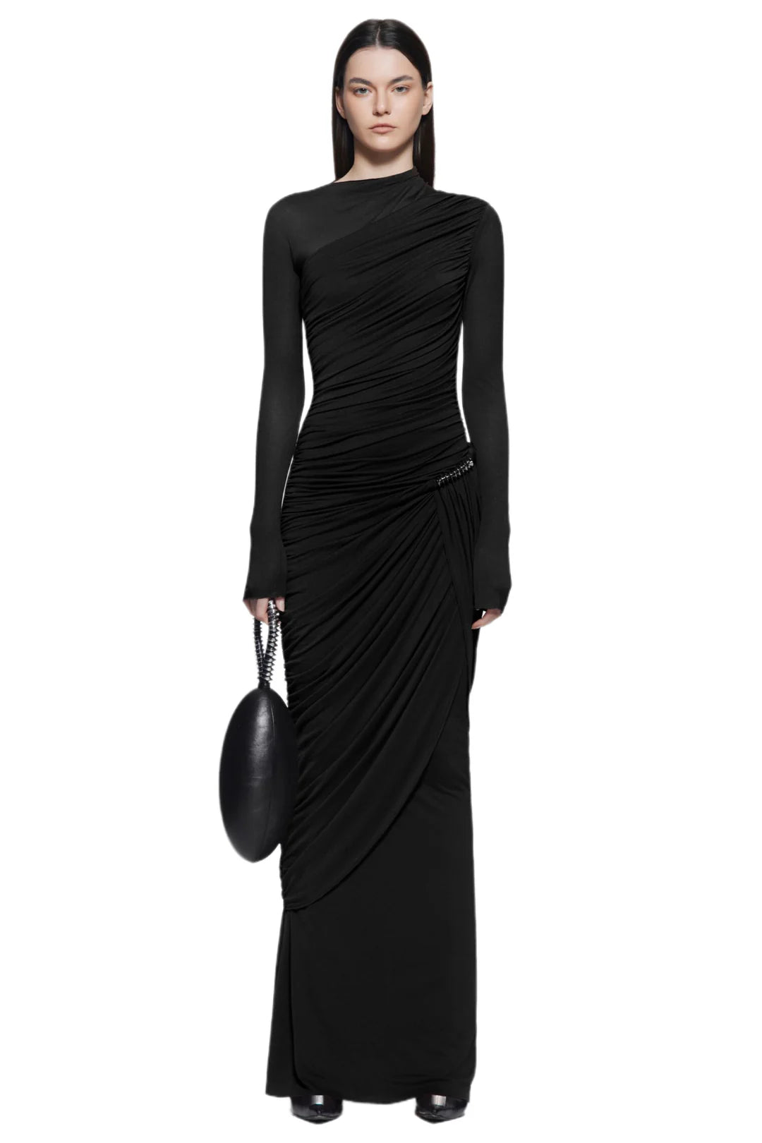 Form-Fitting Dress With Hipline Flap And Signature Metalic Detail-Black