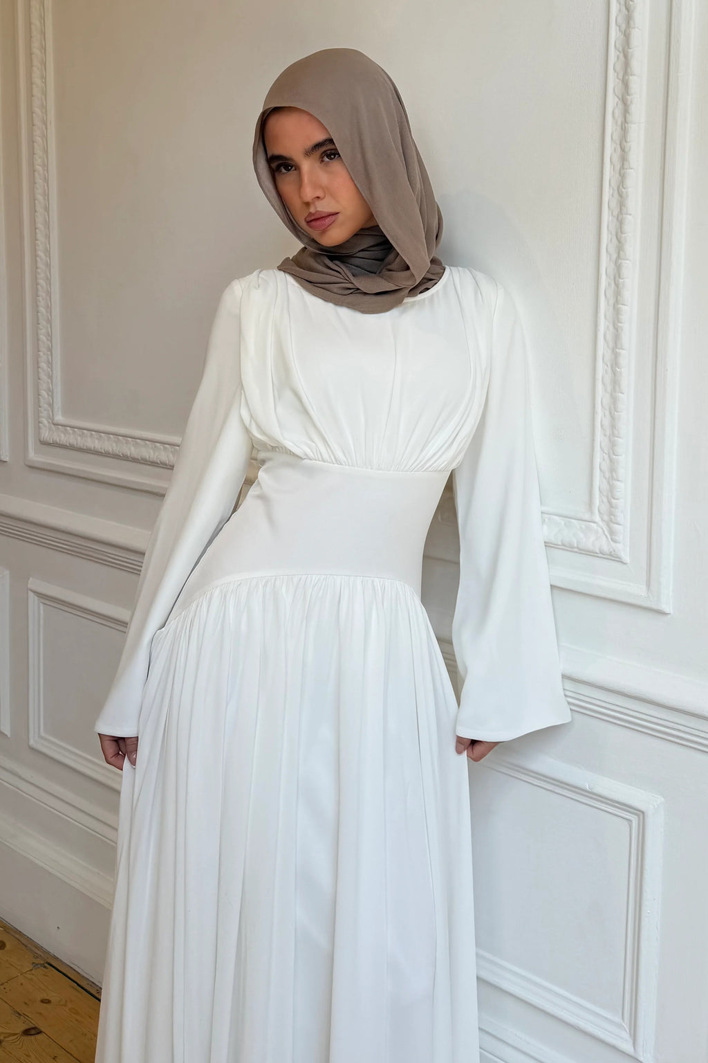Pleated Waist Modest Maxi Dress