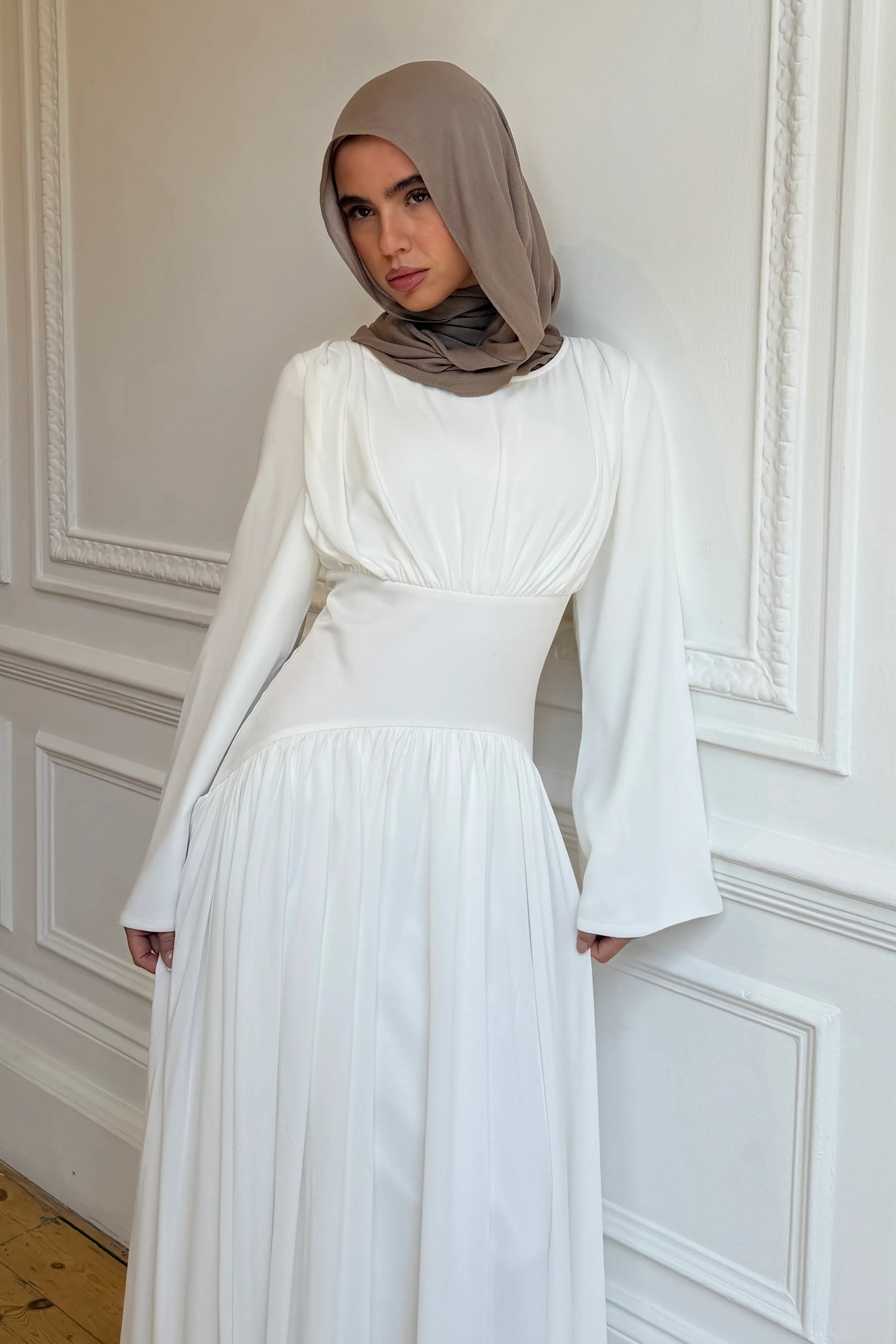 Pleated Waist Modest Maxi Dress