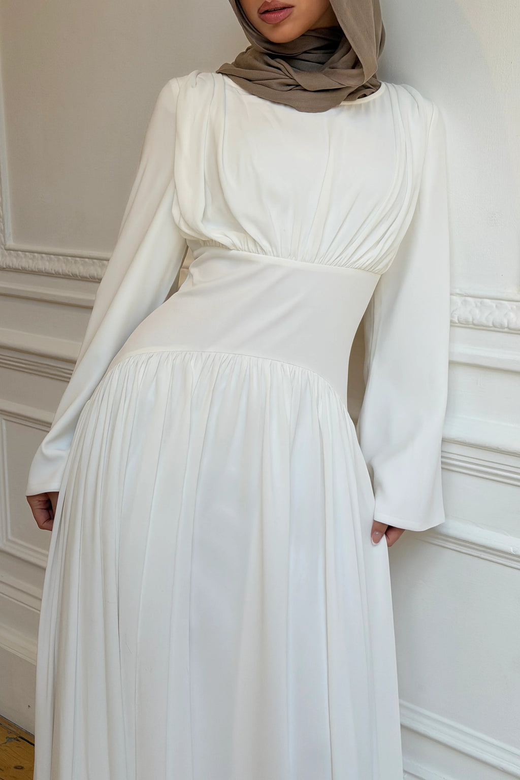 Pleated Waist Modest Maxi Dress