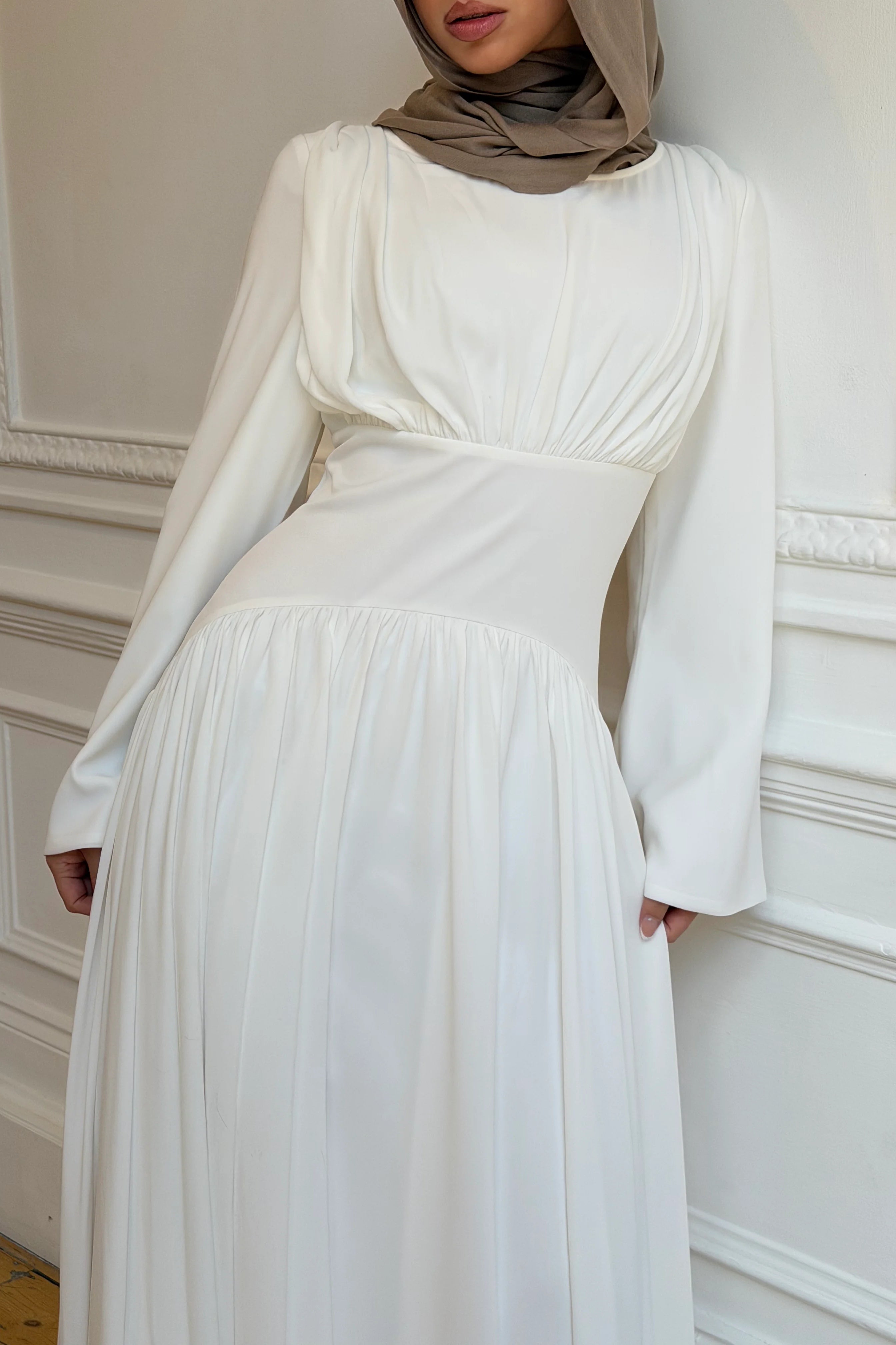 Pleated Waist Modest Maxi Dress