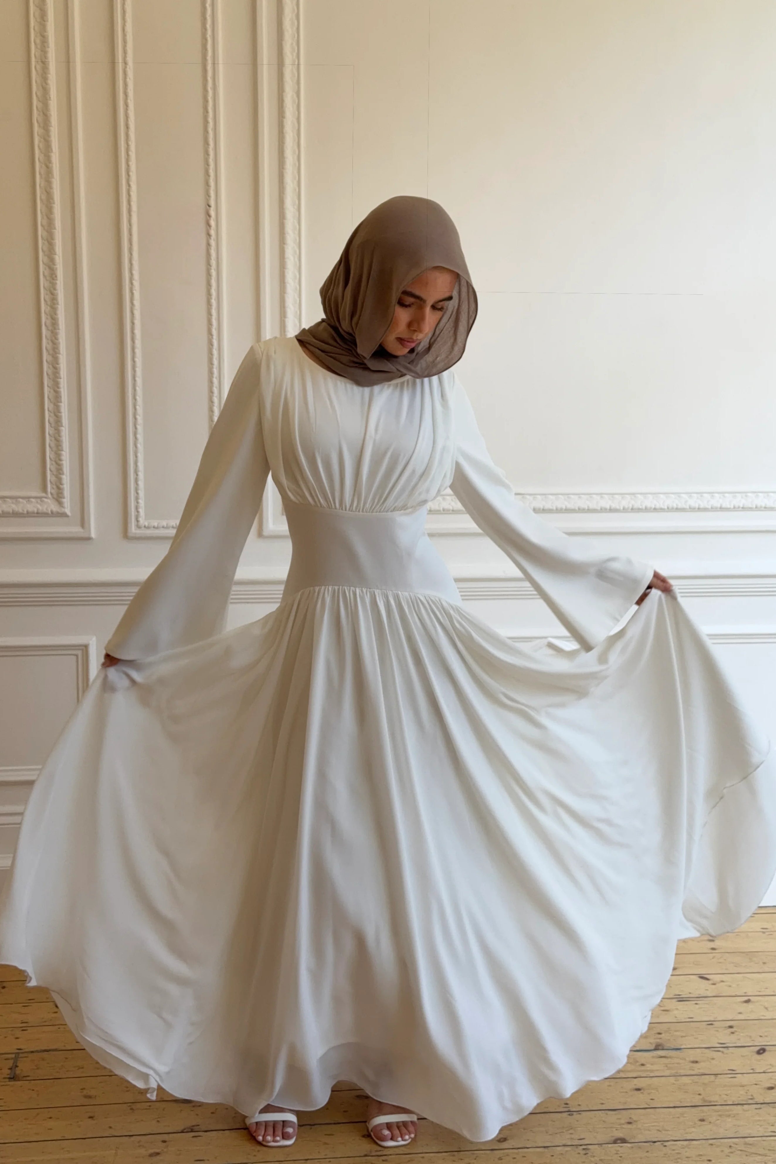 Pleated Waist Modest Maxi Dress