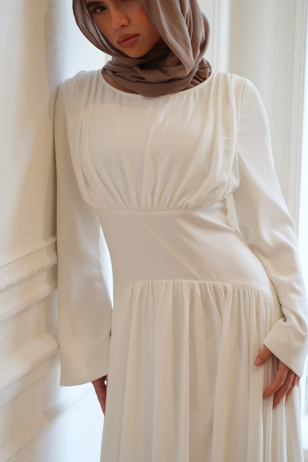 Pleated Waist Modest Maxi Dress