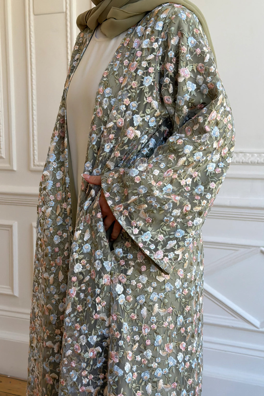 Full Floral Embroidered Double-Layer Abaya with Hijab