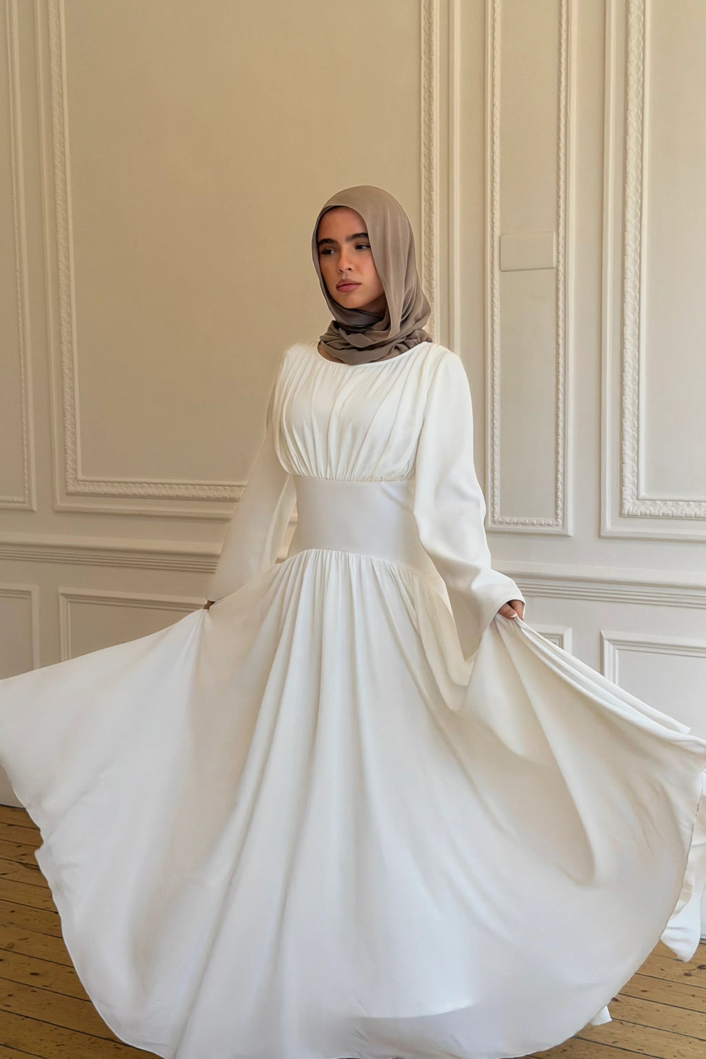 Pleated Waist Modest Maxi Dress