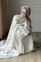Line Art Floral Print Open Abaya & Matching Hijab Two-Piece Set