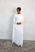 Mariam Draped Cape Chiffon Maxi Dress-White